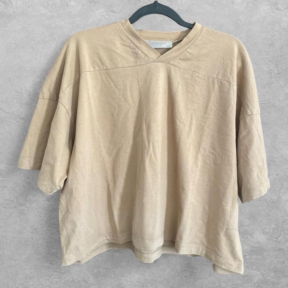 Fear Of God Essentials Womens Cropped Boxy Tee M Tan Sporty Streetwear